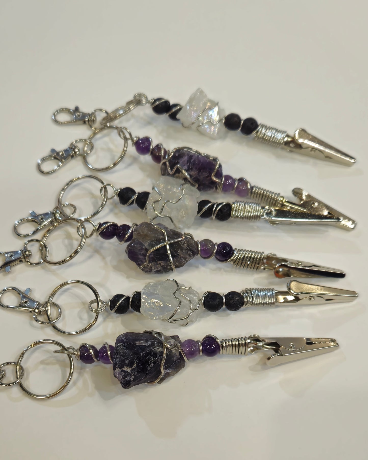 Keychain roach clips with amethyst and quartz