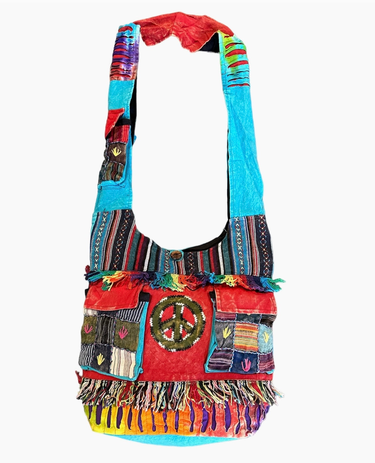 peace sign patchwork hippie purse