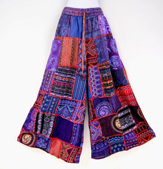 purple patchwork palazzo pants for women