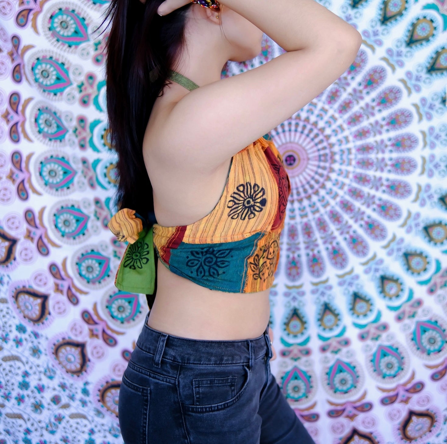 orange green reversible halter top