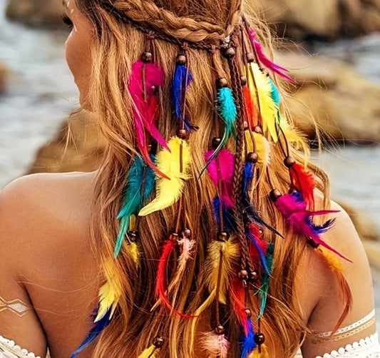 multi color feather headband