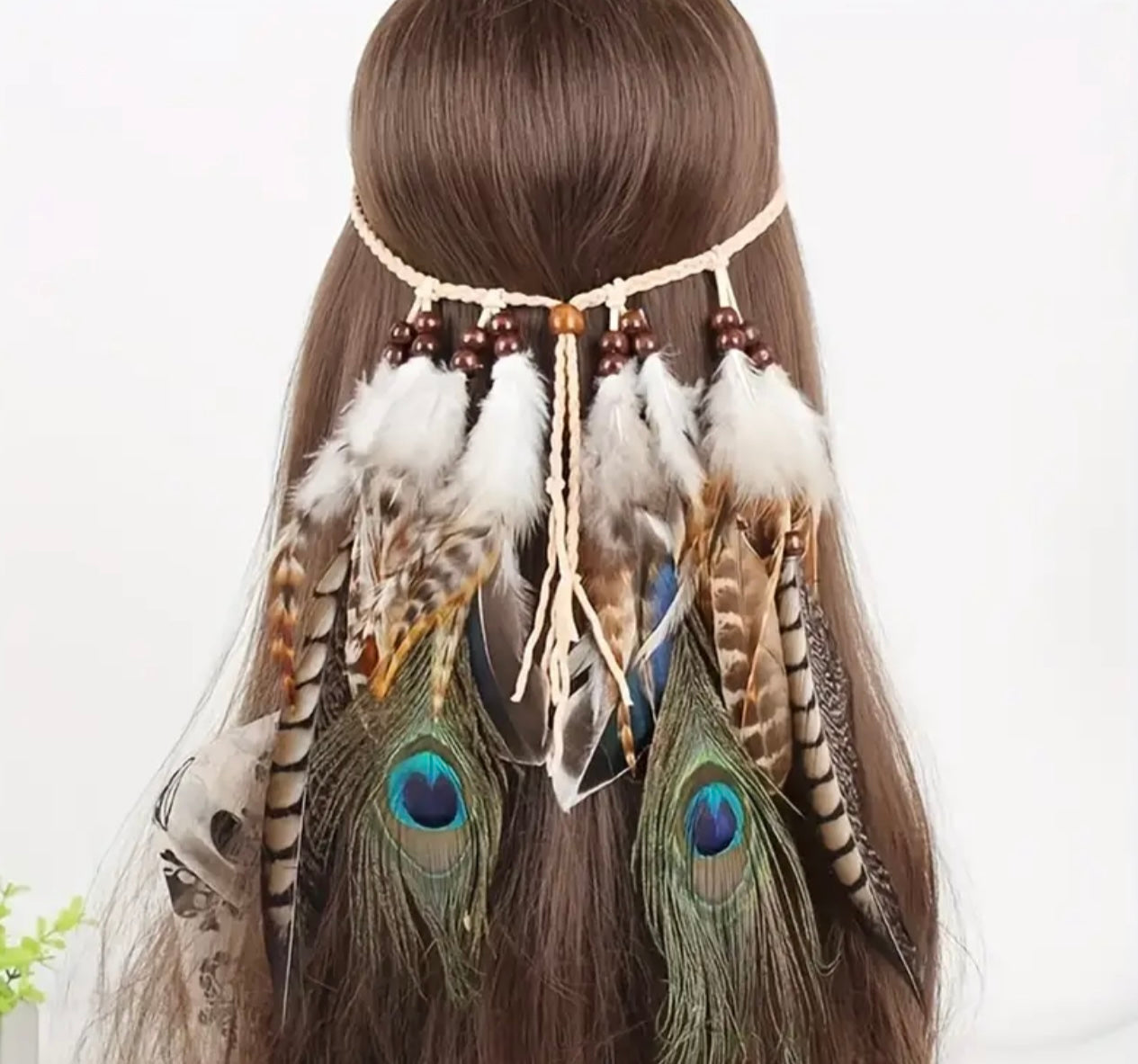 peacock feather adjustable festival headband