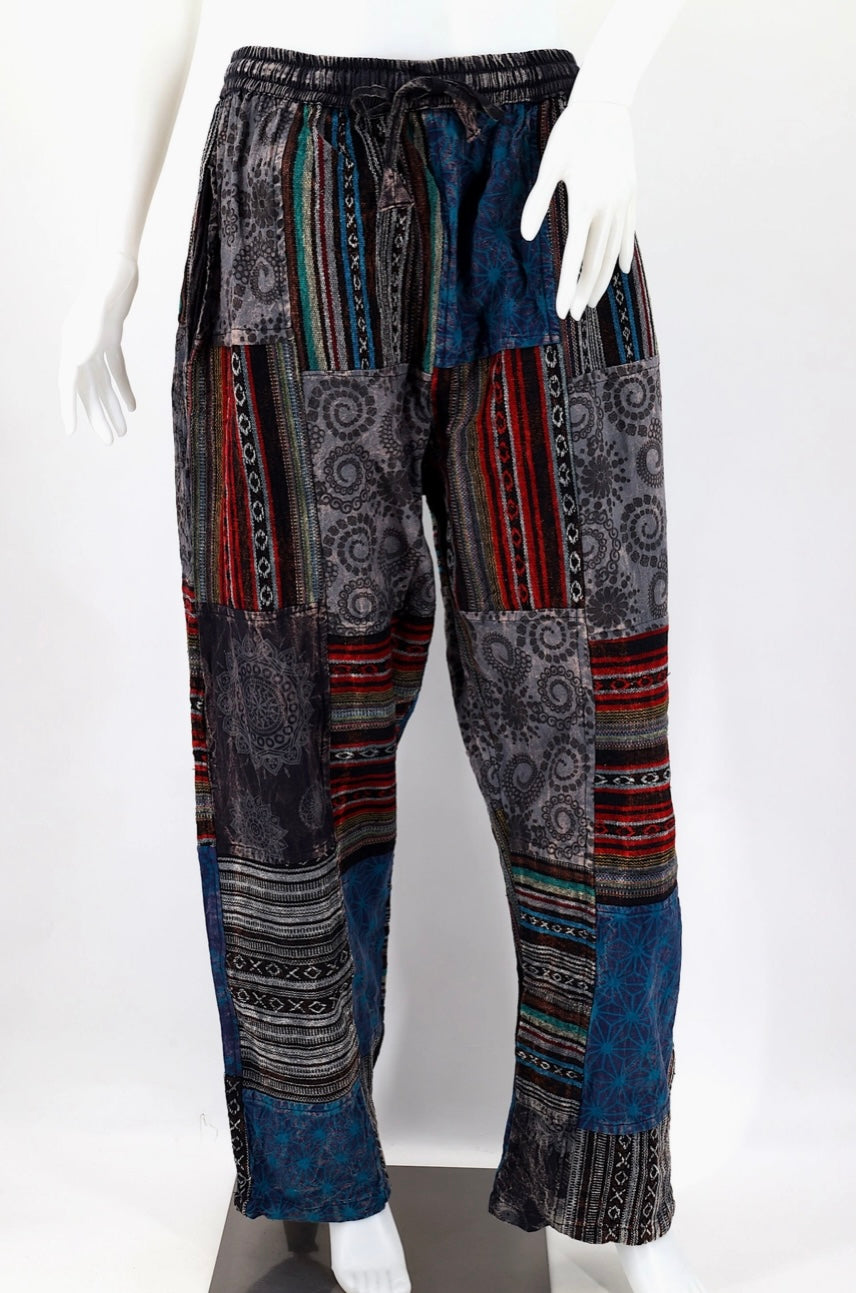 mens patchwork pants with drawstring and pockets