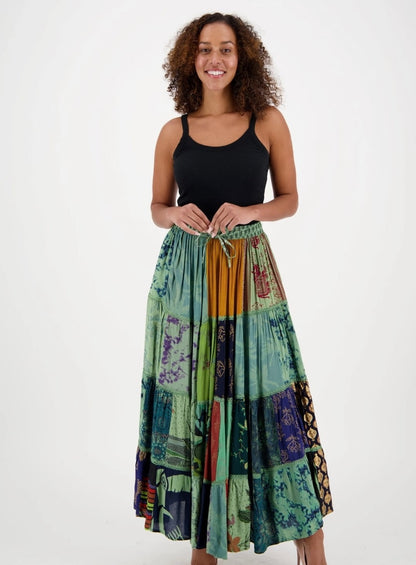 multi color patchwork boho hippie skirt front