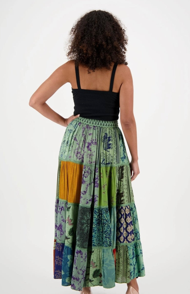 multi color patchwork hippie skirt back