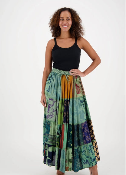 multi color patchwork hippie skirt front