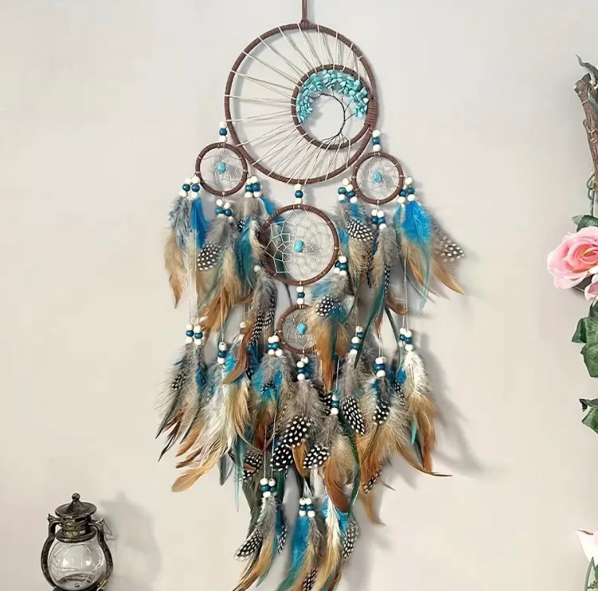 tree of life dream catcher with multi color feathers