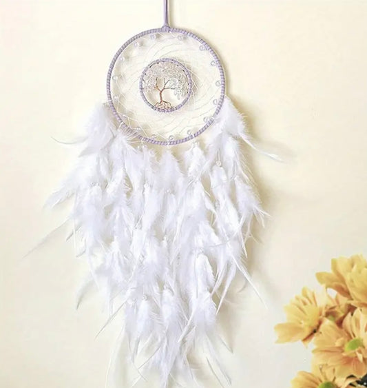 tree of life dream catcher with white feathers