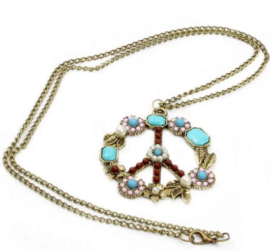 retro peace sign necklace on chain 