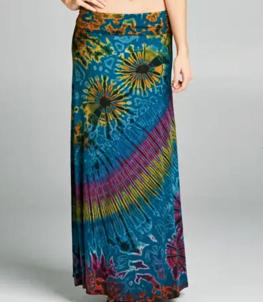 multi color tie dye maxi skirt