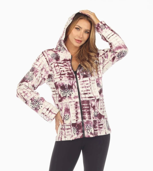 purple and white patchwork jacket front