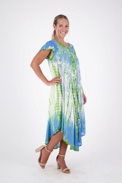 blue green and white tie dye dress 