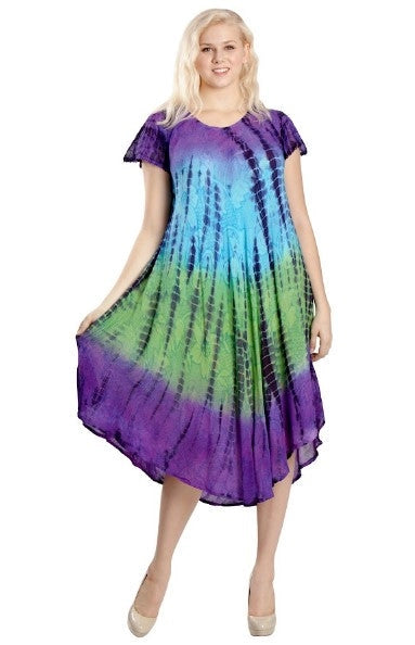 tie dye dress purple blue and green