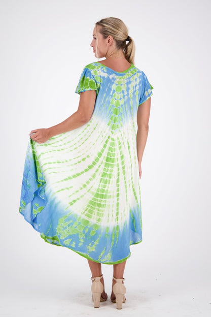 blue green and white tie dye dress back 