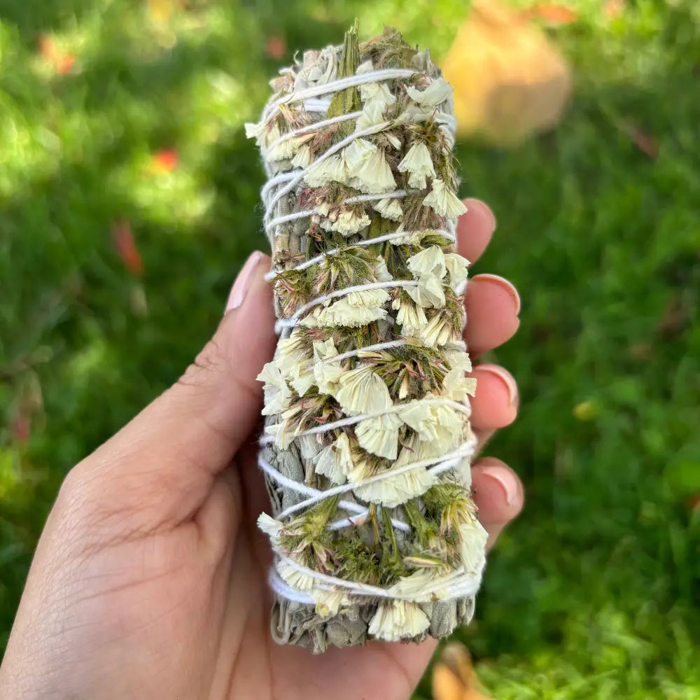 white sinuata flower sage stick for smudging