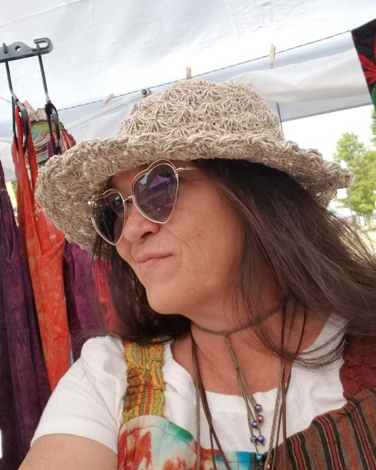 natural hemp and cotton wired brim crochet boho hippie hat