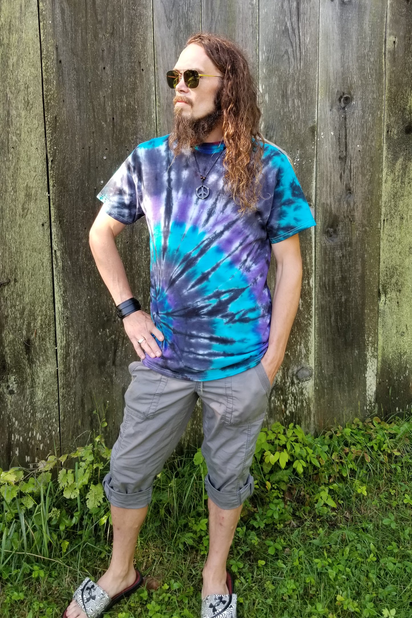 Turquoise and Purple Side Burst Tie Dye Shirt