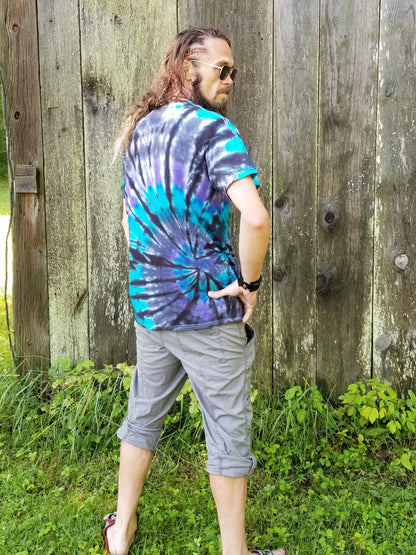 Turquoise and Purple Side Burst Tie Dye Shirt