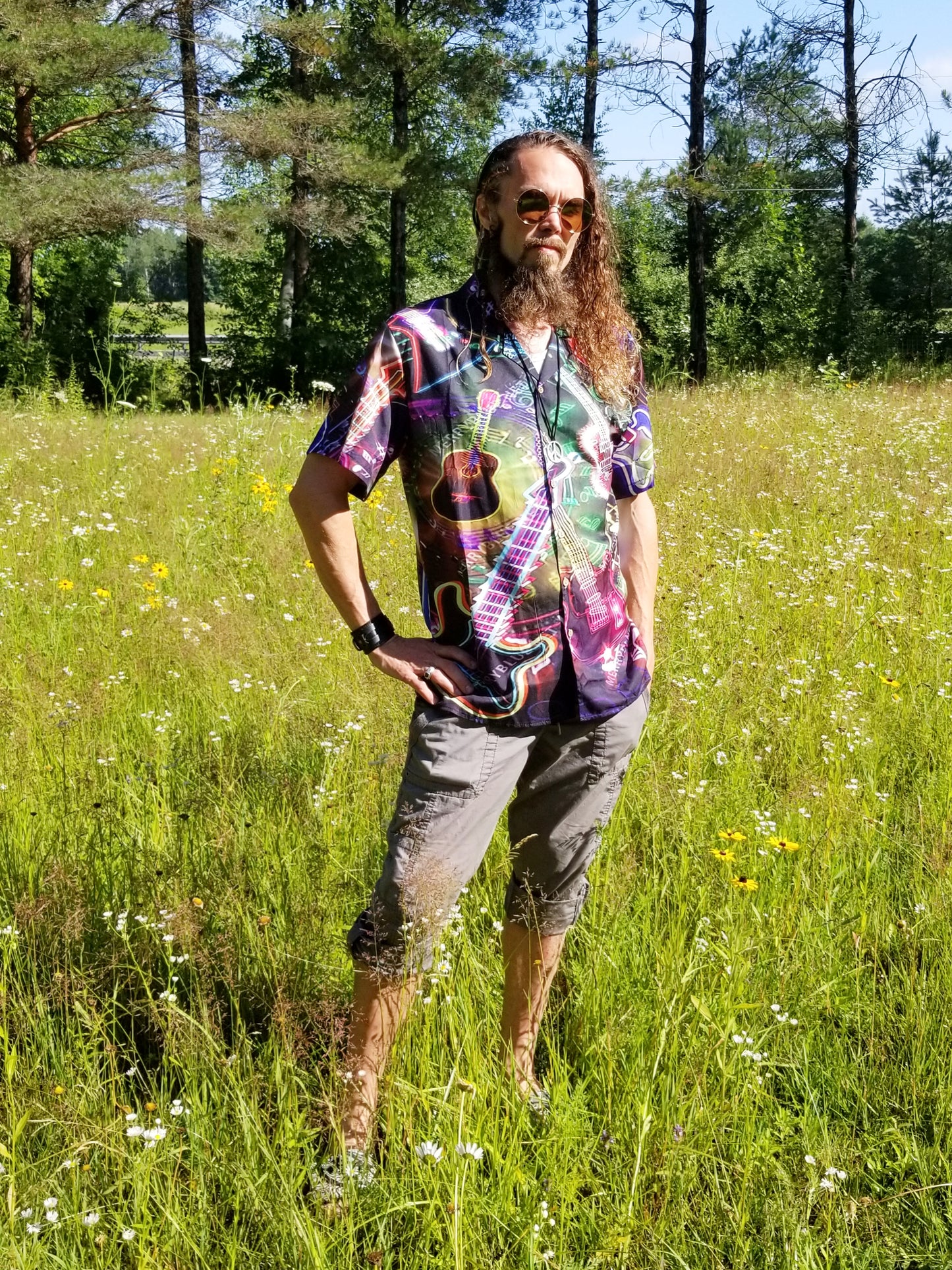 mens guitar button up shirt at the boho hippie hut midland michigan