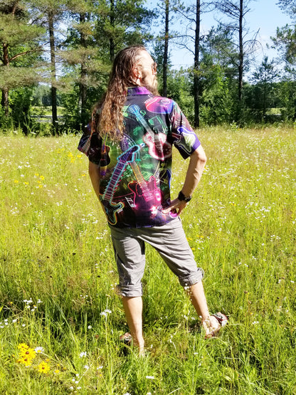 back mens guitar button up shirt at the boho hippie hut midland michigan
