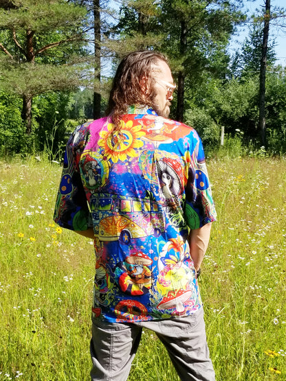 back of hippie van mens button up shirt at the boho hippie hut in midland michigan