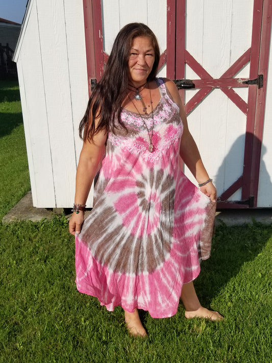 Pink Brown Tie Dye Dress