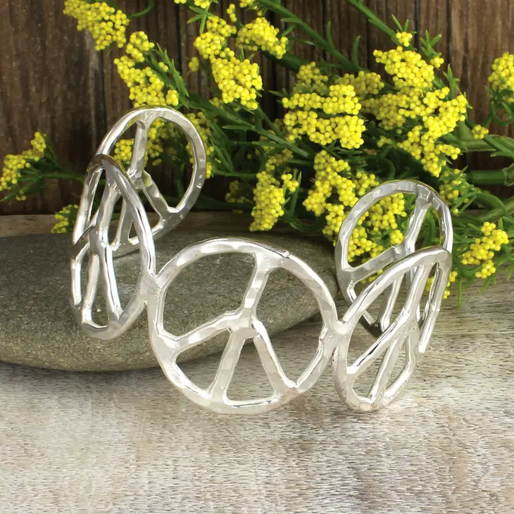 silver peace sign cuff bracelet for women at the boho hippie hut midland michigan