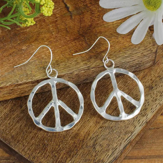 silver peace sign earrings at the boho hippie hut midland michigan