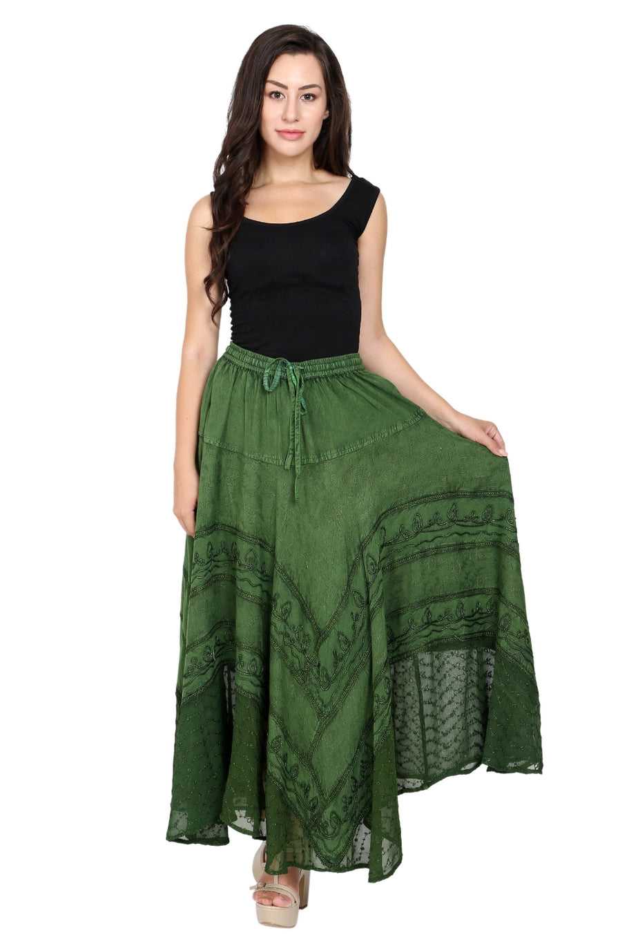 green acid wash long tie dye skirt