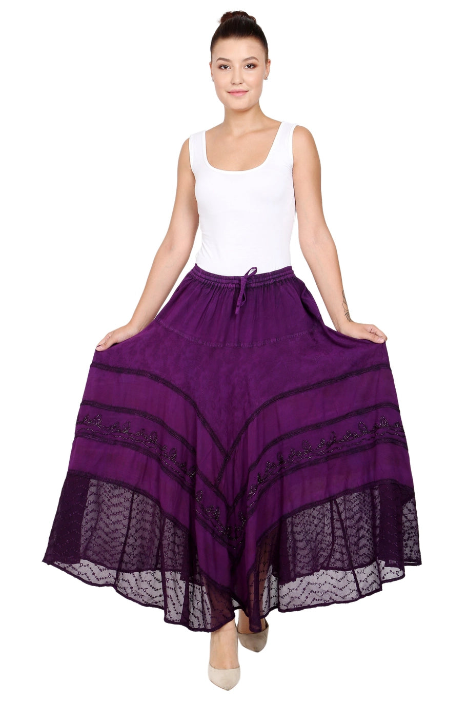 purple acid wash long tie dye skirt