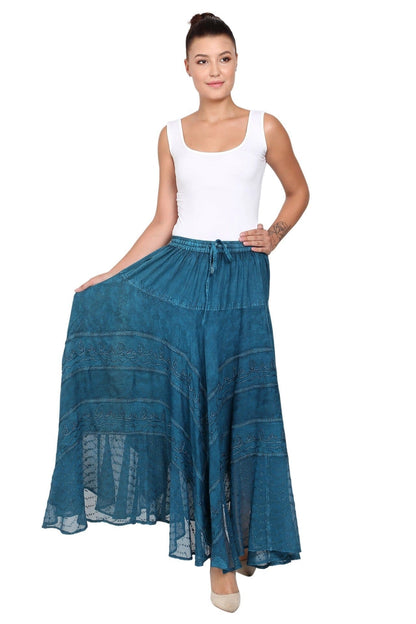 turquoise acid wash long tie dye boho hippie skirt