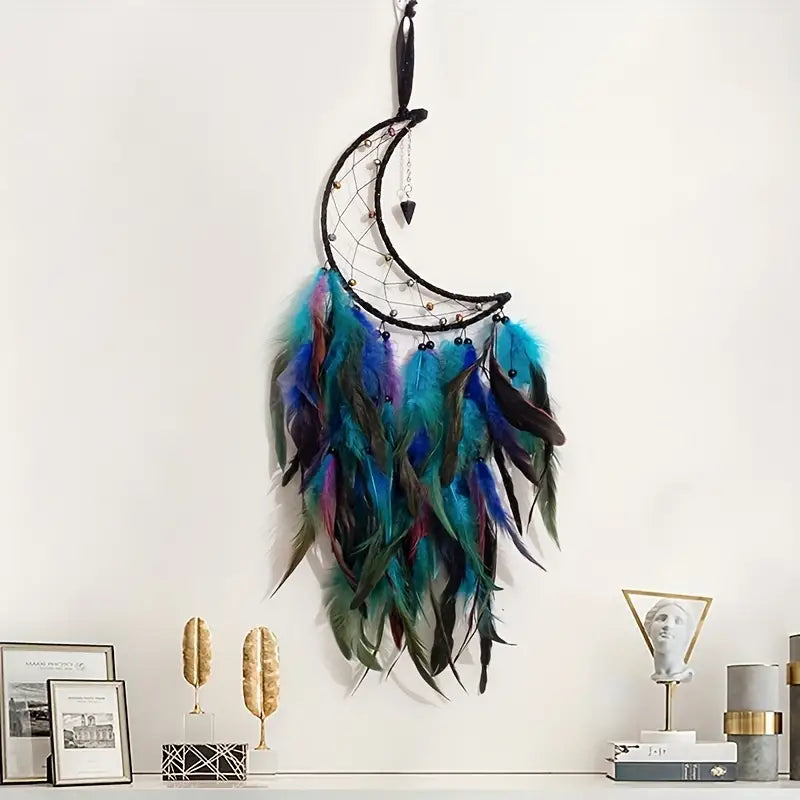 crescent moon dream catcher in black and blues the boho hippie hut midland michigan