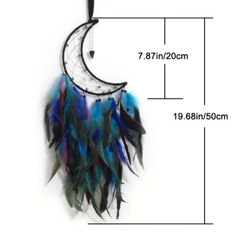 crescent moon dream catcher in black and blues the boho hippie hut midland michigan