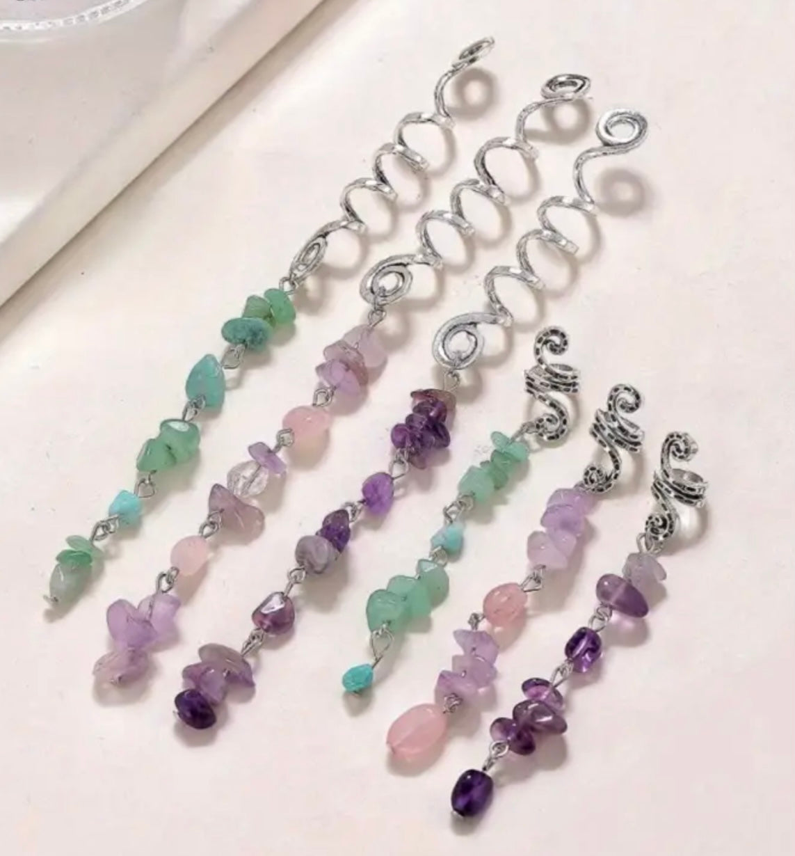 braid dread hair charms in green aventurine amethyst or rose quartz