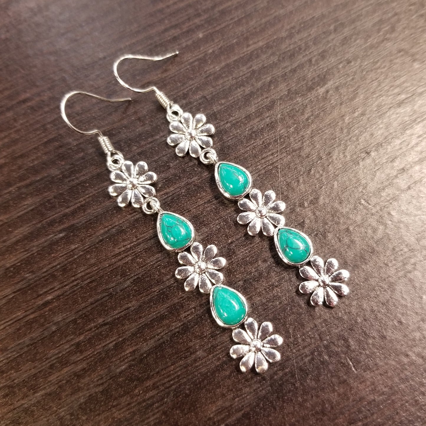 Flower Earrings with Turquoise