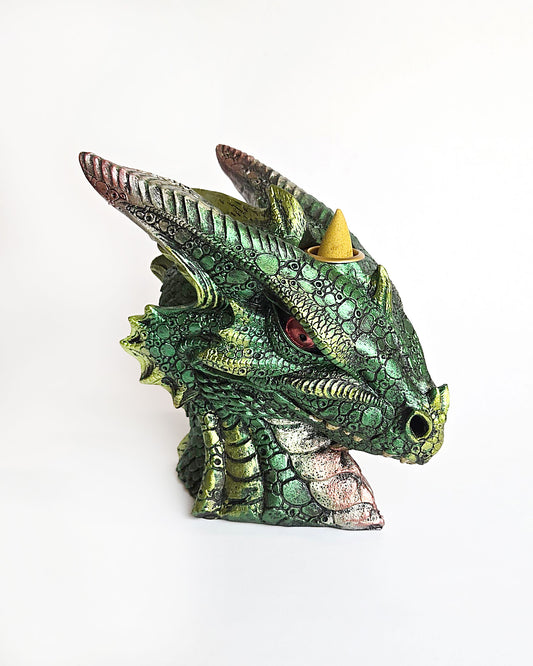 green dragon head backflow incense burner side