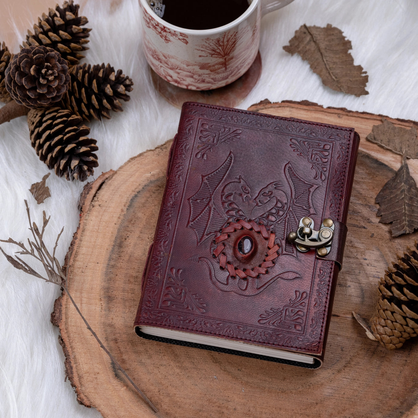 front of dragon embossed leather journal diary