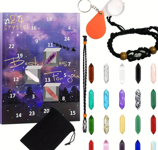 gemstone advent calendar includes gemstones cage necklace cage bracelet carry bag and magnifier