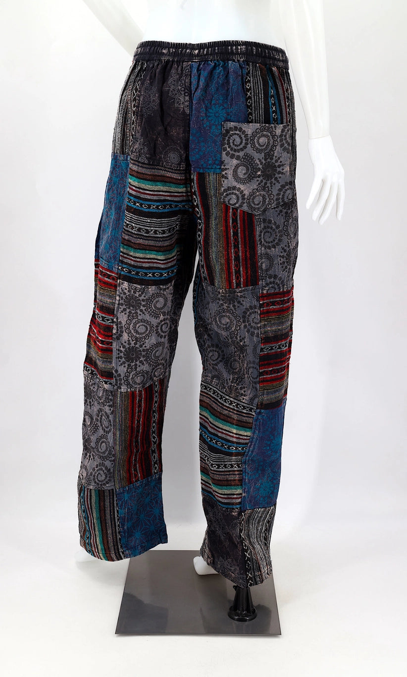 mens hippie pants with pockets 100% cotton patchwork design back