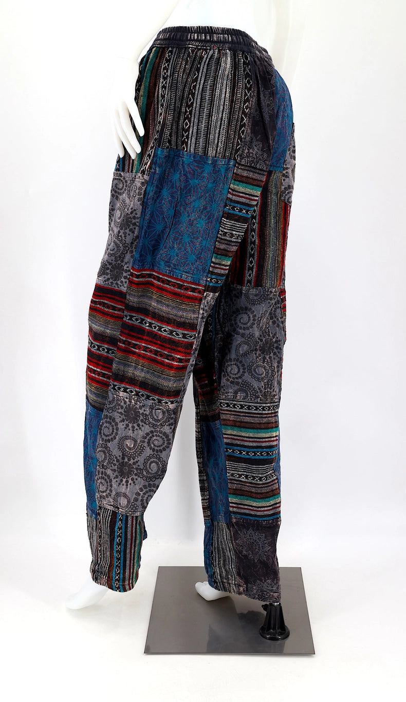 mens hippie pants with pockets gheri patchwork design side