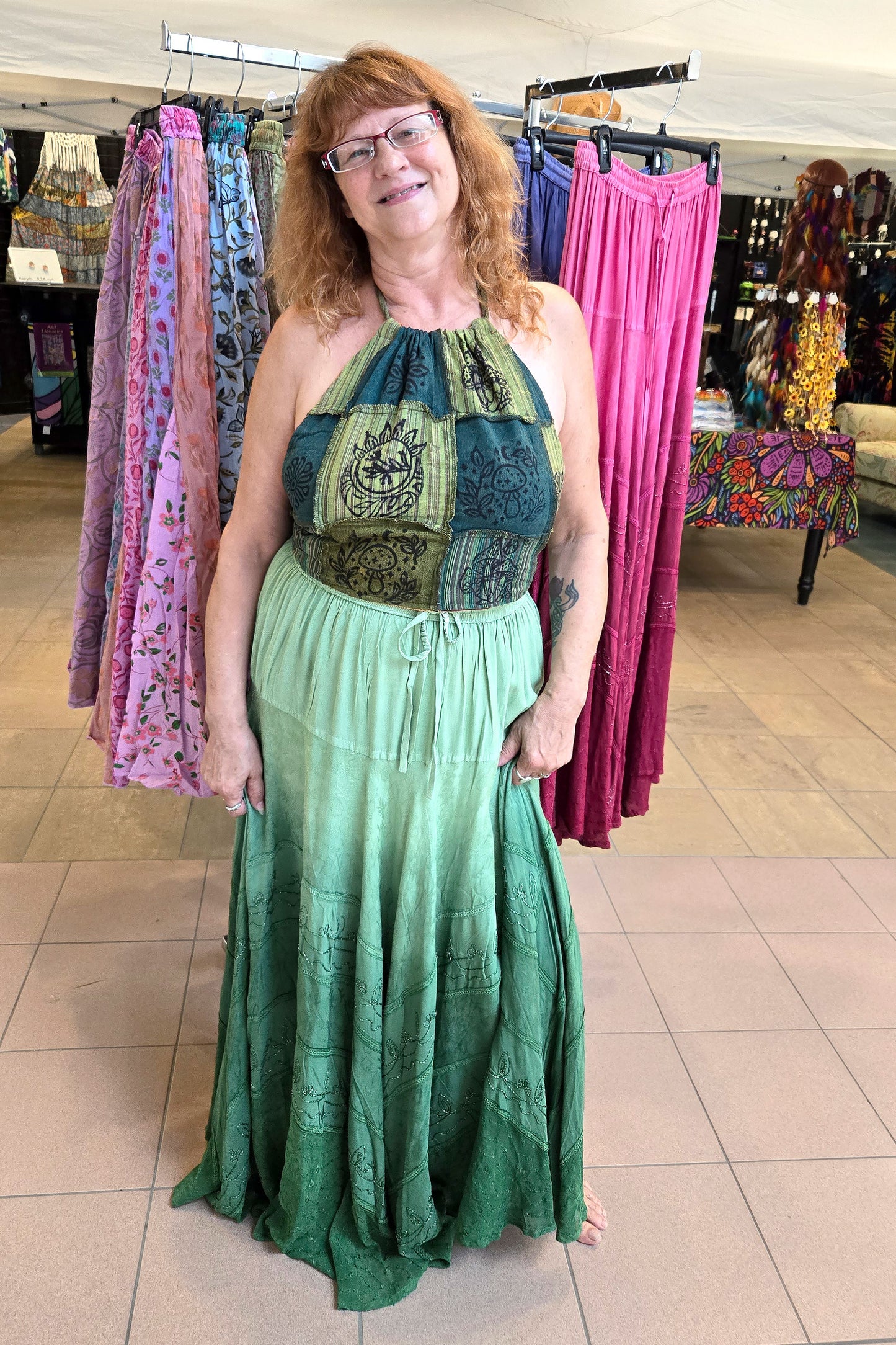  green Ombre tie dye boho hippie skirt