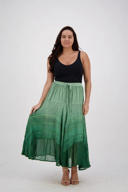 midi length Ombre green tie dye hippie skirt 