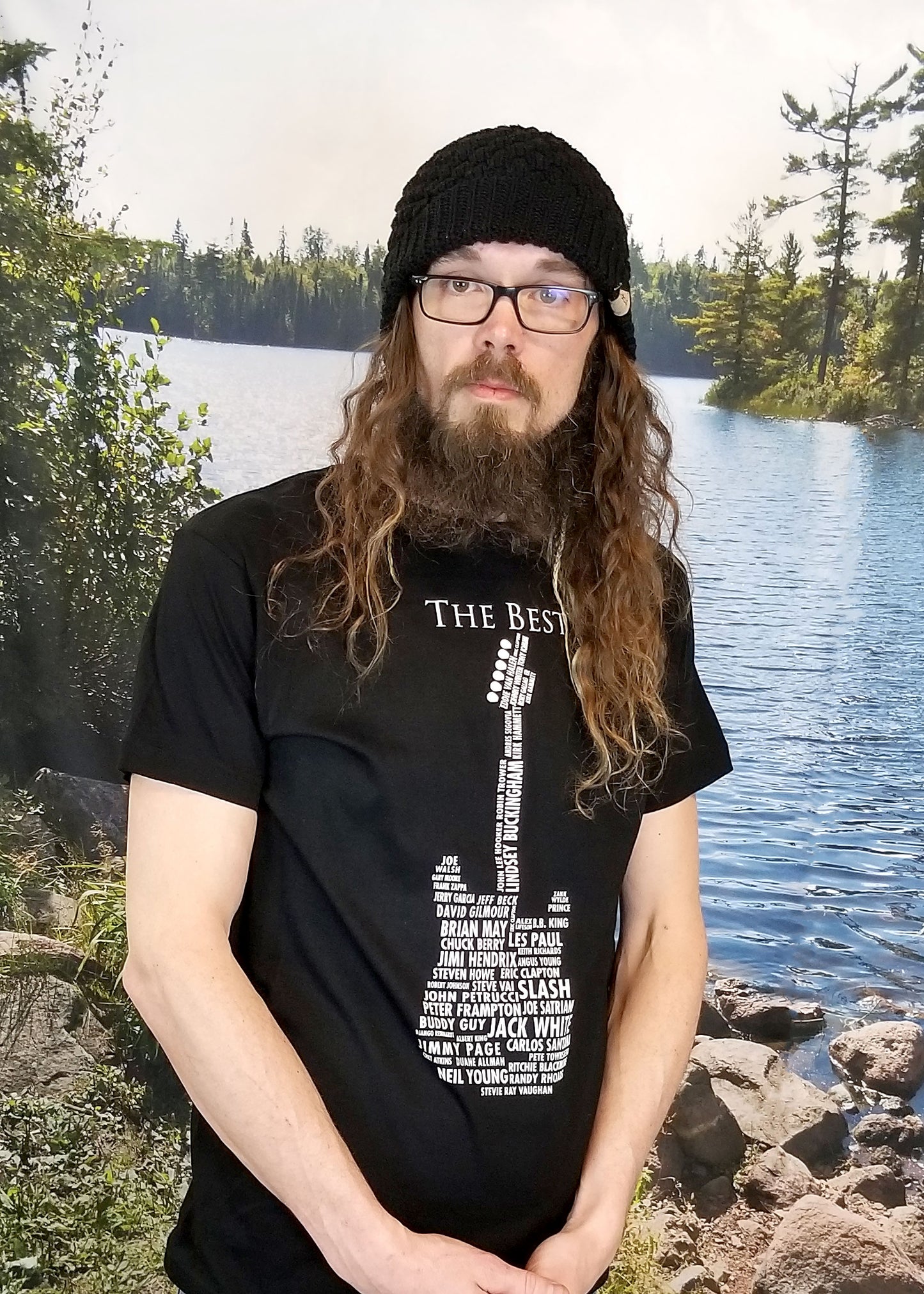 guitar legend black t shirt with names front