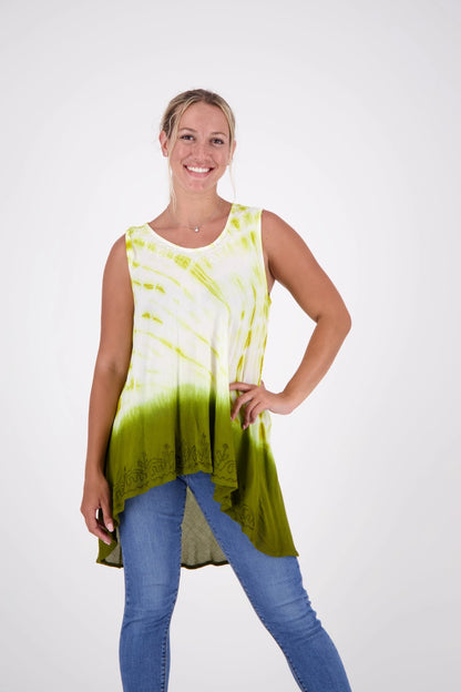 green with white tie dye tank top hippie shirt