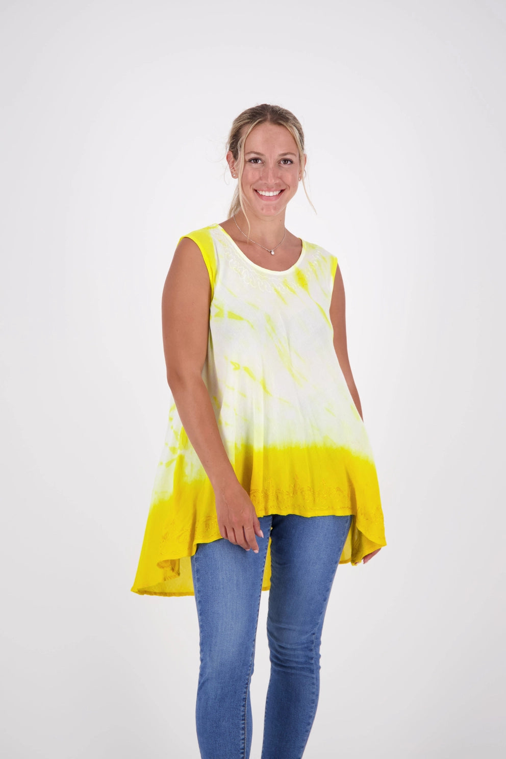 yellow with white tie dye tank top hippie shirt