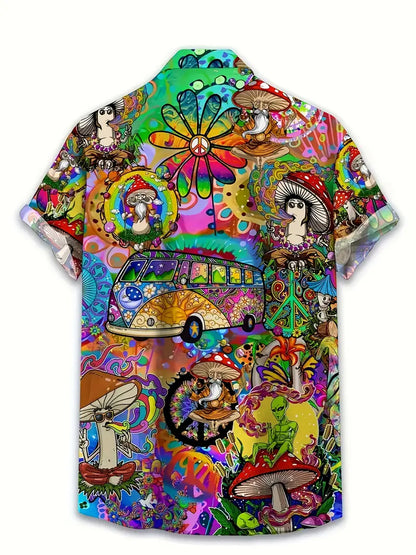 back of hippie van button up shirt for men