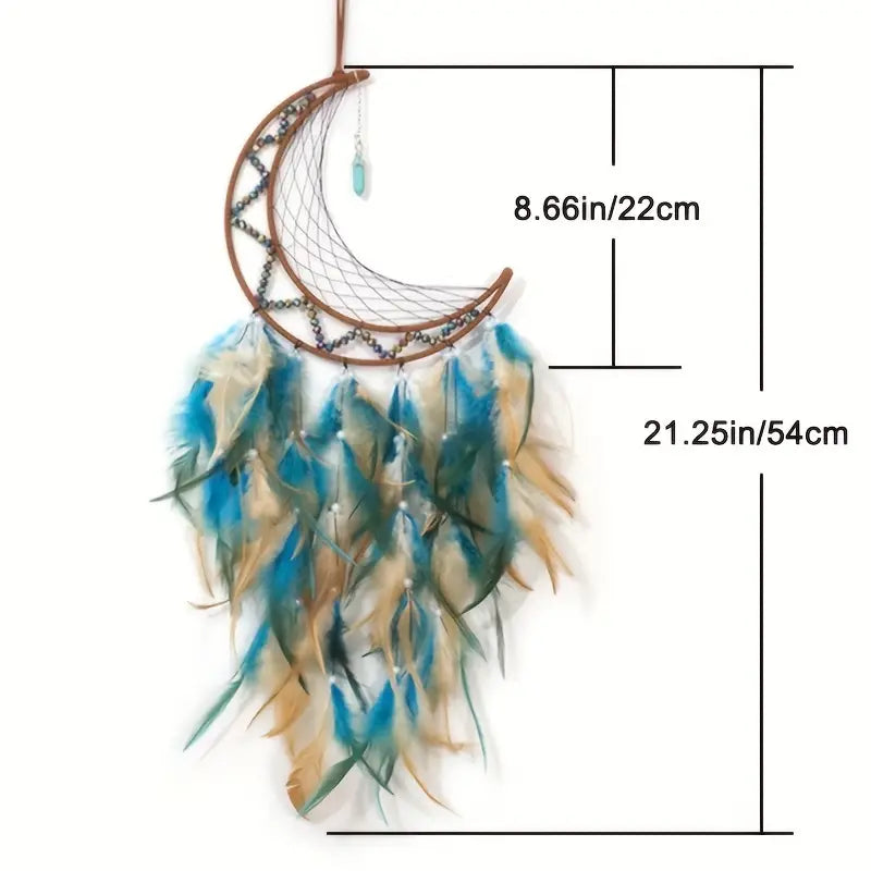 Brown Faux Leather Wrapped Blue and White Dream Catcher - Hippie