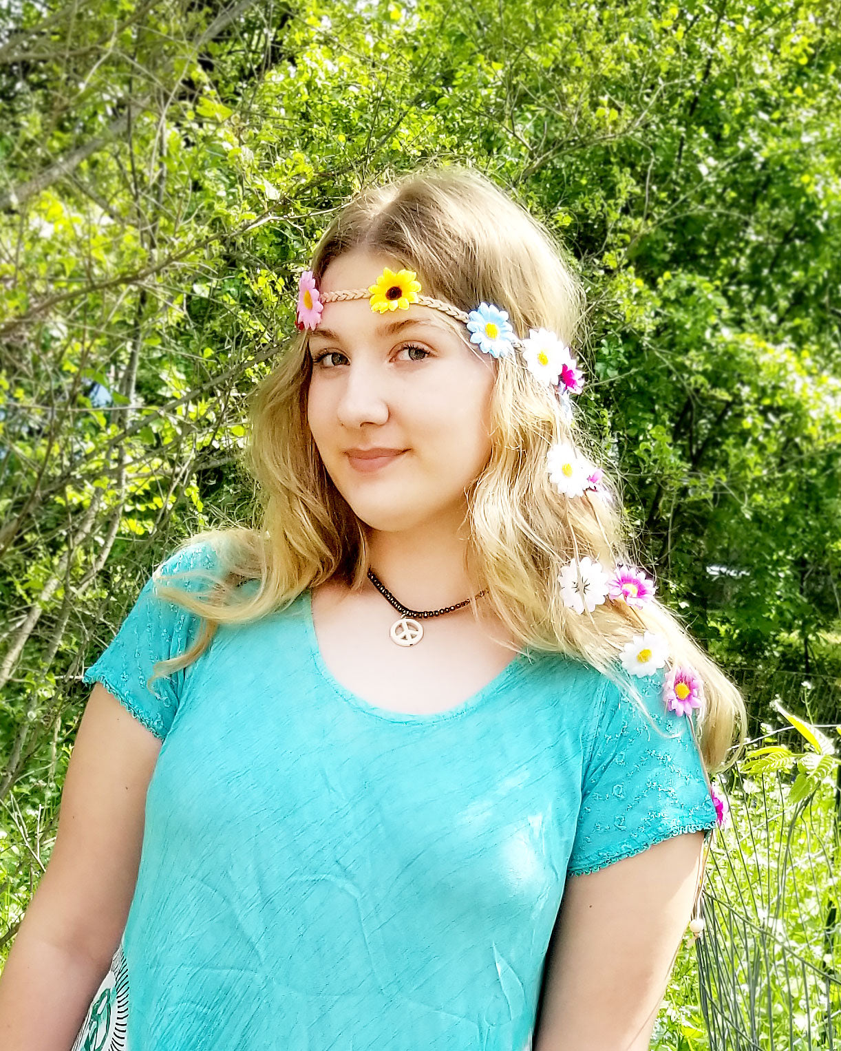 multi colored flower daisy festival headband at the boho hippie hut