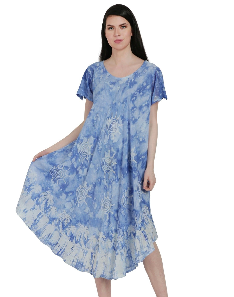 palm tree tie dye midi dress in blue