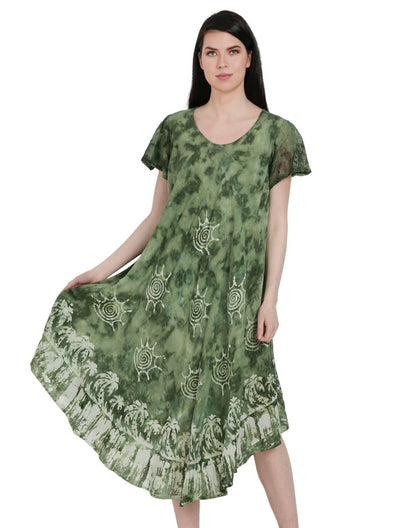 green palm tree tie dye boho dress